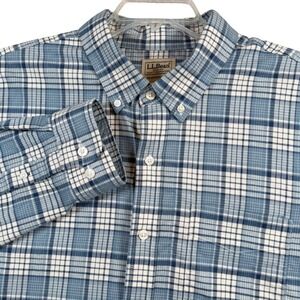 L.L. Bean Button Down Shirt Mens‎ Large Tall Blue Plaid Traditional Fit